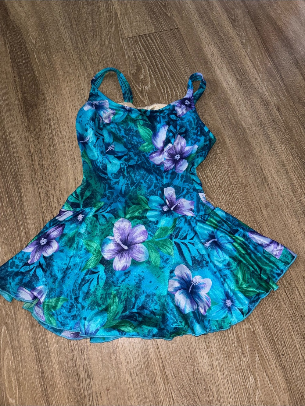 Le Cove Floral Swim Dress Swimsuit Cover Up Blue Purple Womens Size 12 A79